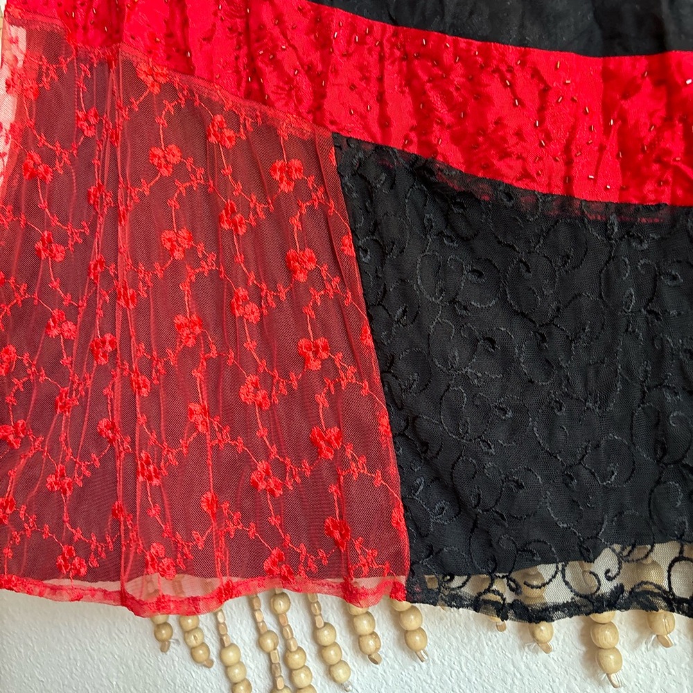 Silky Patchwork Two Piece Beaded Lace Vampy Witchy Whimsygoth Going Out Dress XL - Picture 5 of 5